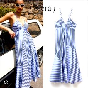 SFERA maxi stripped white&blue summer dress with spaghetti adjustable straps